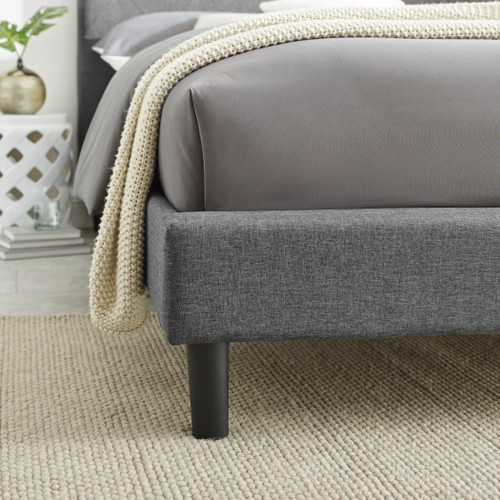 Gray Solid and Manufactured Wood King Tufted Upholstered Polyester Blend Bed Frame