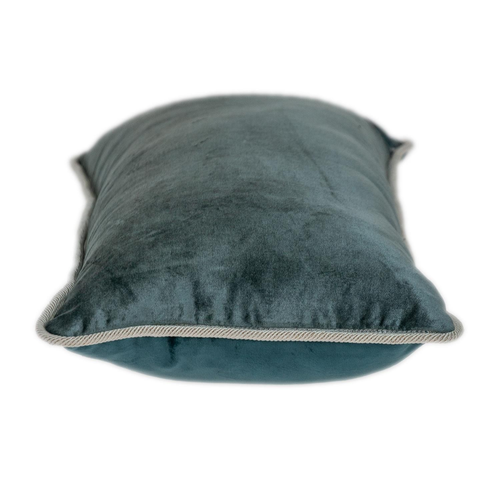 Reversible Gray and Teal Lumbar Velvet Throw Pillow