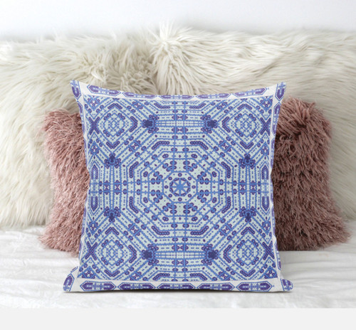 20 Cyan Blue Geostar Zippered Suede Throw Pillow