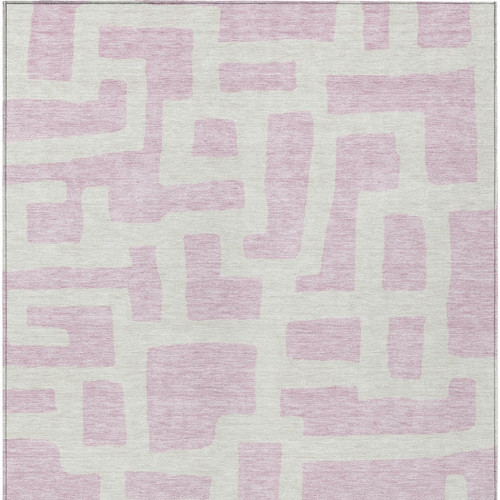 3' X 5' Pink And Ivory Abstract Washable Indoor Outdoor Area Rug