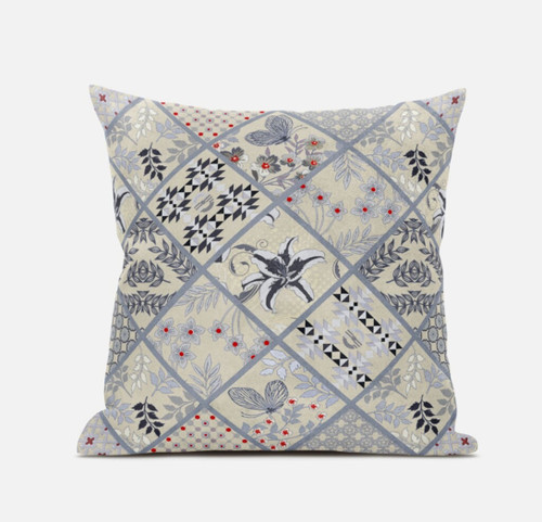 18 Cream Gray Patch Suede Zippered Throw Pillow