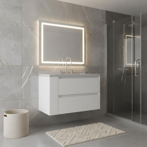 30" White Wood Floating Bathroom Vanity With Sink And Two Drawers