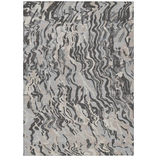 3' X 5' Gray Charcoal And Beige Abstract Washable Indoor Outdoor Area Rug
