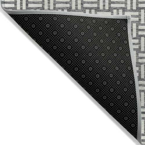 9' X 12' Gray And Ivory Geometric Washable Indoor Outdoor Area Rug