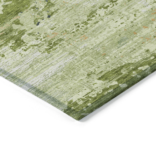 3' X 5' Artichoke Green And Olive Green Abstract Washable Indoor Outdoor Area Rug