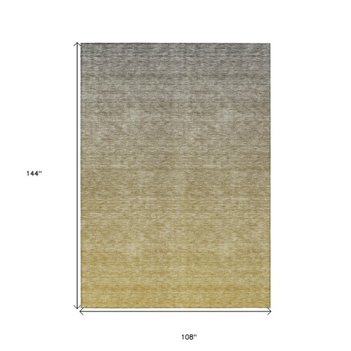 9' X 12' Gold Beige And Taupe Ombre Washable Indoor Outdoor Area Rug