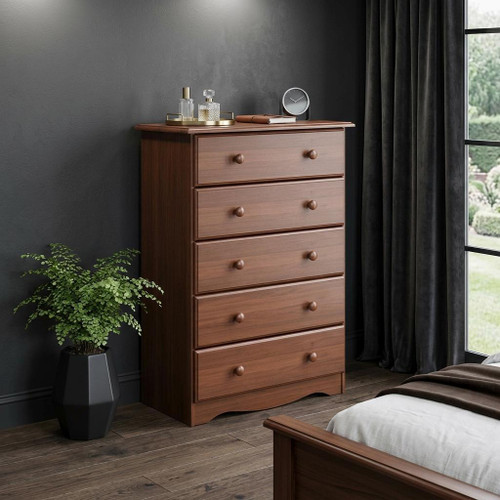 32" Coffee Solid Wood Five Drawer Dresser
