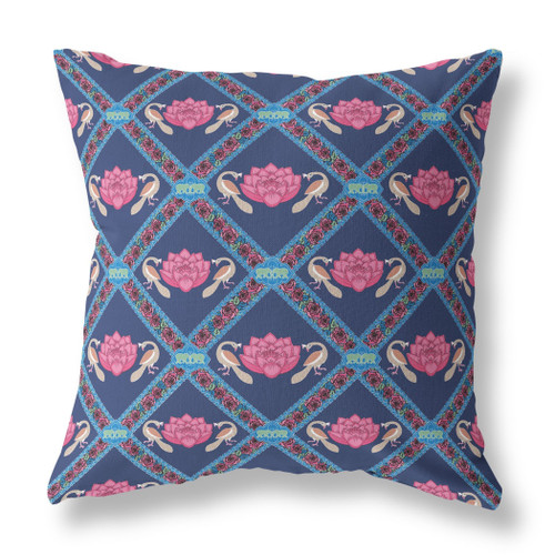 28" X 28" Indigo And Pink Blown Seam Geometric Indoor Outdoor Throw Pillow