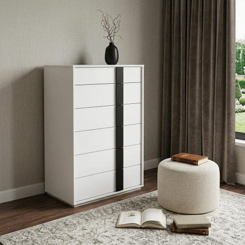 31" Black And White Stainless Steel Five Drawer Dresser