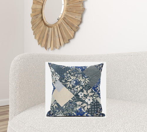 20" Gray Cream Floral Zippered Suede Throw Pillow