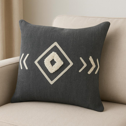 Set of Two 20" Black And White Geometric Cotton Throw Pillows with Texture