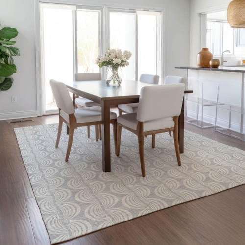 8' X 10' Silver And Ivory Ogee Washable Indoor Outdoor Area Rug