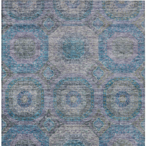 3' X 5' Blue And Gray Geometric Washable Indoor Outdoor Area Rug