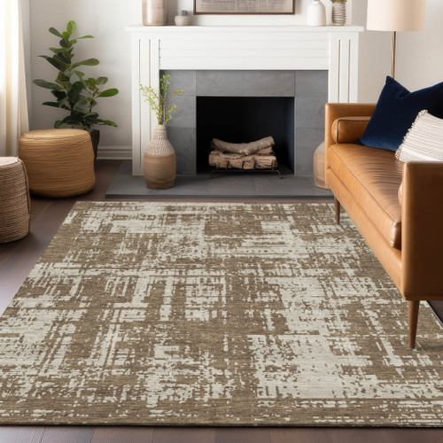 3' X 5' Brown And Beige Abstract Washable Indoor Outdoor Area Rug