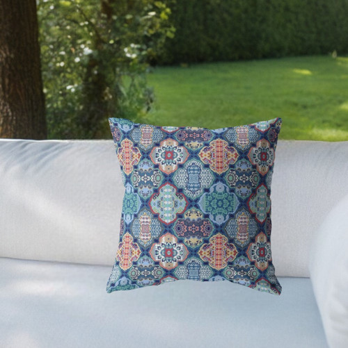 26 Turquoise Red Trellis Indoor Outdoor Zippered Throw Pillow