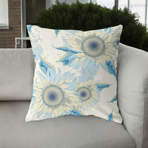 26" White Yellow Sunflower Indoor Outdoor Zippered Throw Pillow