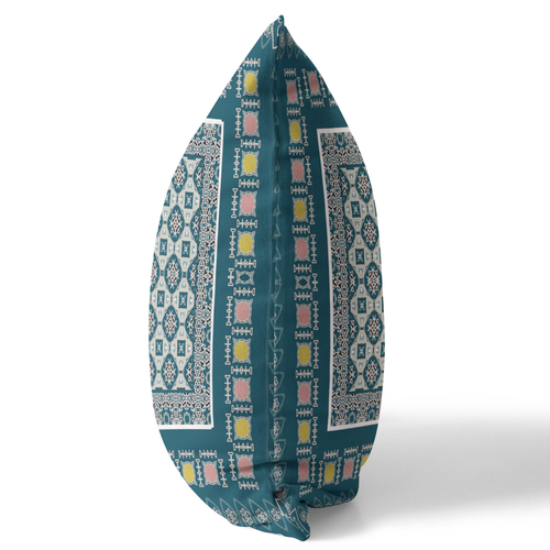26 Blue Beige Block Indoor Outdoor Zippered Throw Pillow