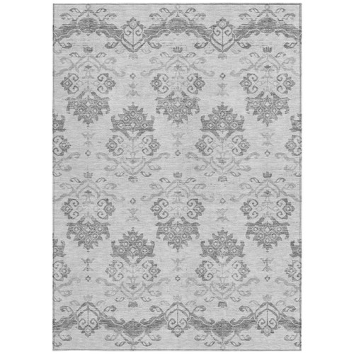 3' X 5' Graphite Gray And Silver Oriental Washable Indoor Outdoor Area Rug