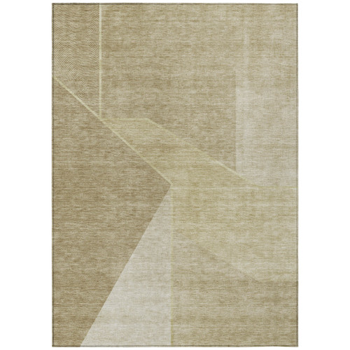 3' X 5' Beige Tan And Ivory Geometric Washable Indoor Outdoor Area Rug