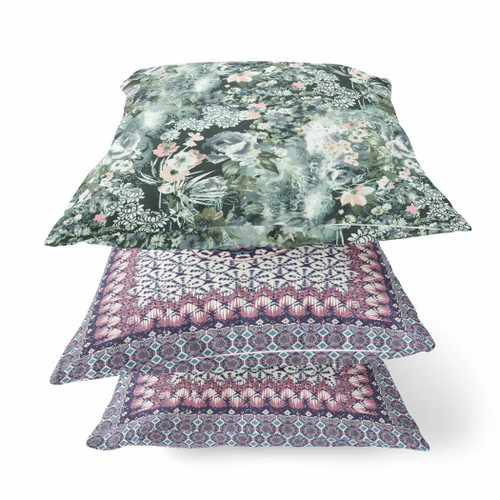 20" Green Gray Springtime Zippered Suede Throw Pillow