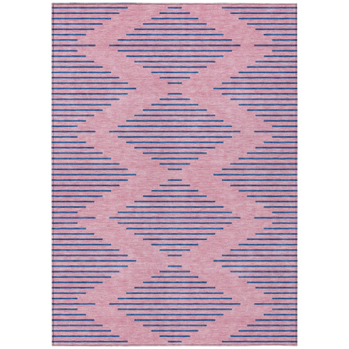 9' X 12' Pink And Blue Geometric Washable Indoor Outdoor Area Rug