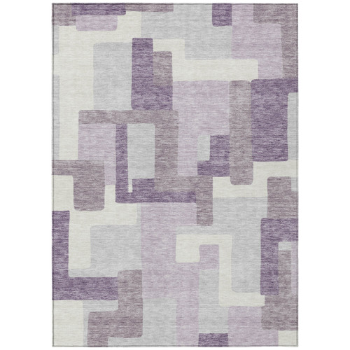 9' X 12' Lavender Purple And Ivory Abstract Washable Indoor Outdoor Area Rug