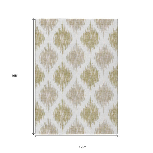 10' X 14' Gold Ivory And Beige Ikat Washable Indoor Outdoor Area Rug