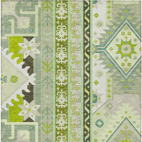 10' X 14' Sage Olive Green And Ivory Aztec Washable Indoor Outdoor Area Rug