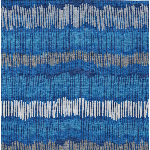 9' X 12' Navy Blue Gray And Ivory Striped Washable Indoor Outdoor Area Rug