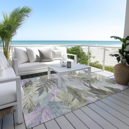 3' X 5' Taupe And Beige Floral Washable Indoor Outdoor Area Rug