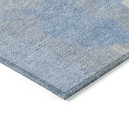 8' X 10' Denim Blue Beige And Ivory Abstract Washable Indoor Outdoor Area Rug