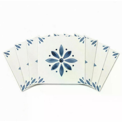 6" x 6" Blue Vinyl Arabesque Peel And Stick Removable Tiles