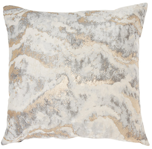 18" Gray and Ivory Marble Velvet Throw Pillow With Glitter