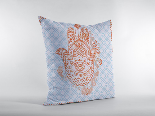 16 Blue Orange Hamsa Indoor Outdoor Zippered Throw Pillow