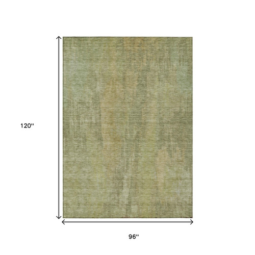 8' X 10' Artichoke Green And Fern Green Abstract Washable Indoor Outdoor Area Rug