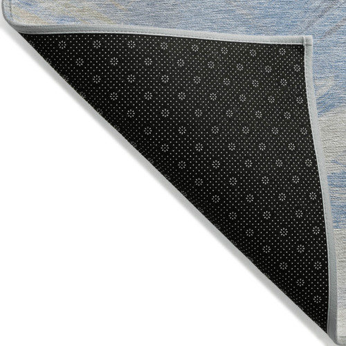5' X 8' Denim Blue Beige And Ivory Abstract Washable Indoor Outdoor Area Rug