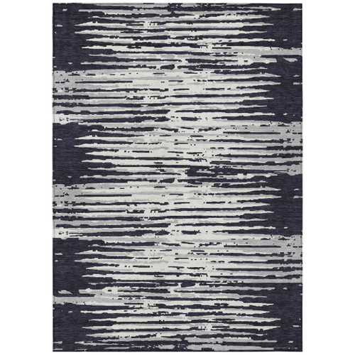 9' X 12' Black Gray And Ivory Striped Washable Indoor Outdoor Area Rug