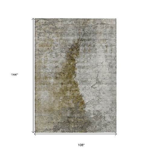 9' X 12' Brown Gray And Silver Abstract Washable Indoor Outdoor Area Rug