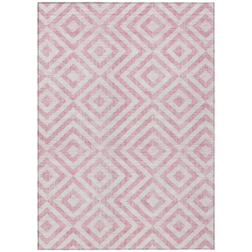 9' X 12' Pink And Ivory Geometric Washable Indoor Outdoor Area Rug