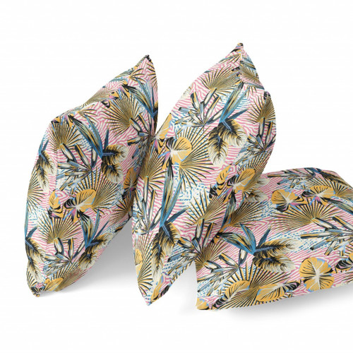 28 Gold Pink Tropical Indoor Outdoor Throw Pillow