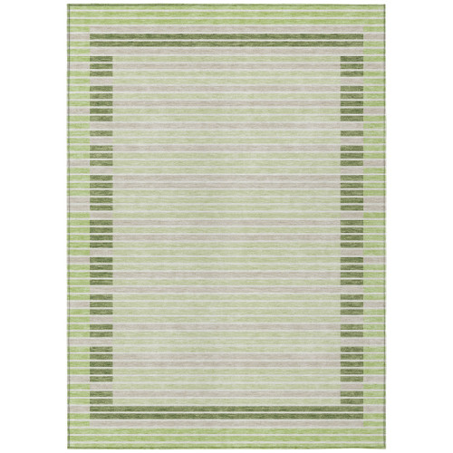 9' X 12' Artichoke Green And Mint Green Striped Washable Indoor Outdoor Area Rug