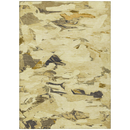 9' X 12' Gold And Beige Abstract Washable Indoor Outdoor Area Rug