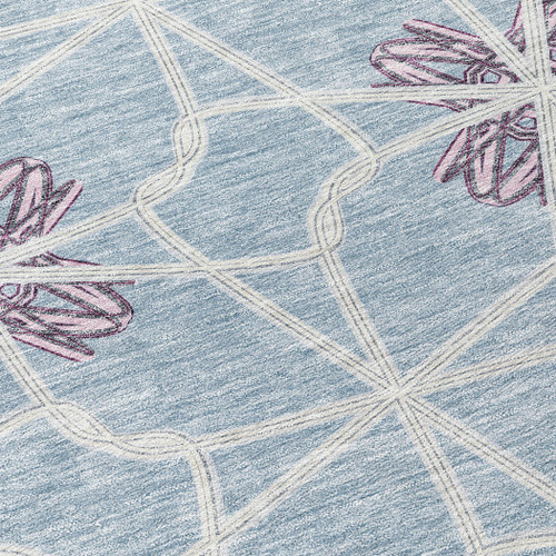 8' X 10' Denim Blue And Ivory Geometric Washable Indoor Outdoor Area Rug