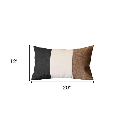 Set of Four 12" X 20" Brown and Black Fabrc Lumbar Throw Pillows