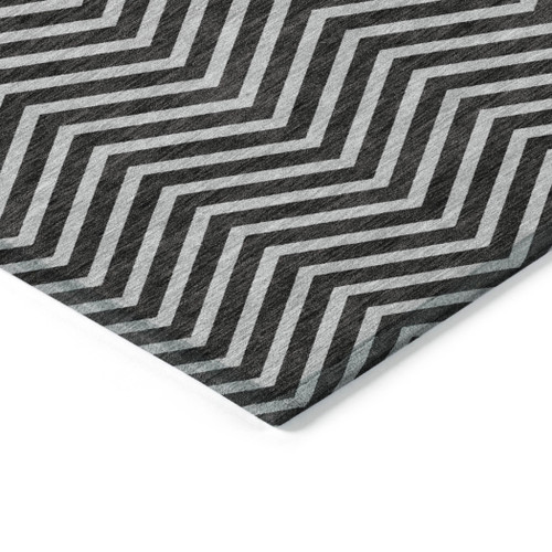 3' X 5' Black And Ivory Chevron Washable Indoor Outdoor Area Rug