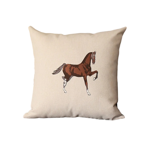 Set of Two 18" Beige And Brown Horse Throw Pillows with Embroidery
