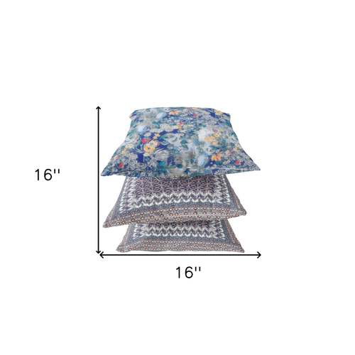 16" Blue Gray Springtime Zippered Suede Throw Pillow