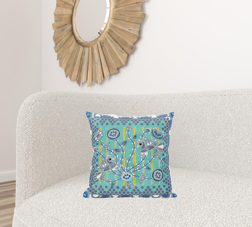 18" X 18" Gray and White Peacock Broadcloth Floral Zippered Pillow
