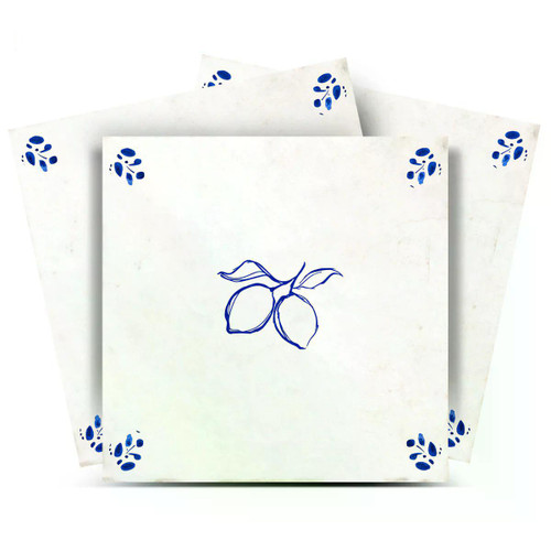 4" x 4" Blue Vinyl Arabesque Peel And Stick Removable Tiles