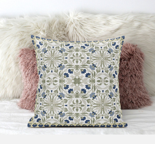 18 White Green Paisley Zippered Suede Throw Pillow